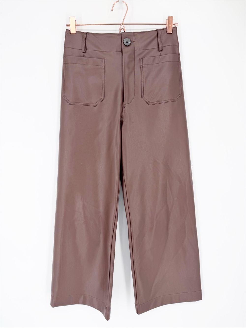 Maeve Anthropologie The Colette Faux Leather Crop Pants Chicory Coffee Size 28